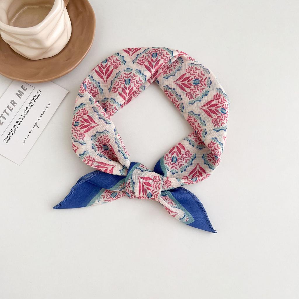 Japanese retro literary and artistic style 18 cotton and linen cashew flower silk scarf thin square scarf high-end fashion versatile accessories scarf