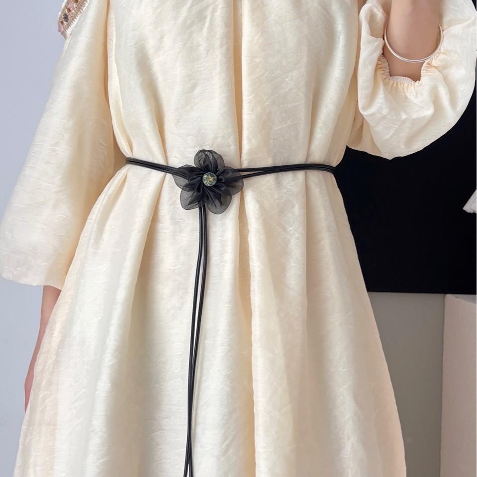 Fabric Thin Flower Waist Belt Women Decorative Dress Sub Accessory Soft Rope