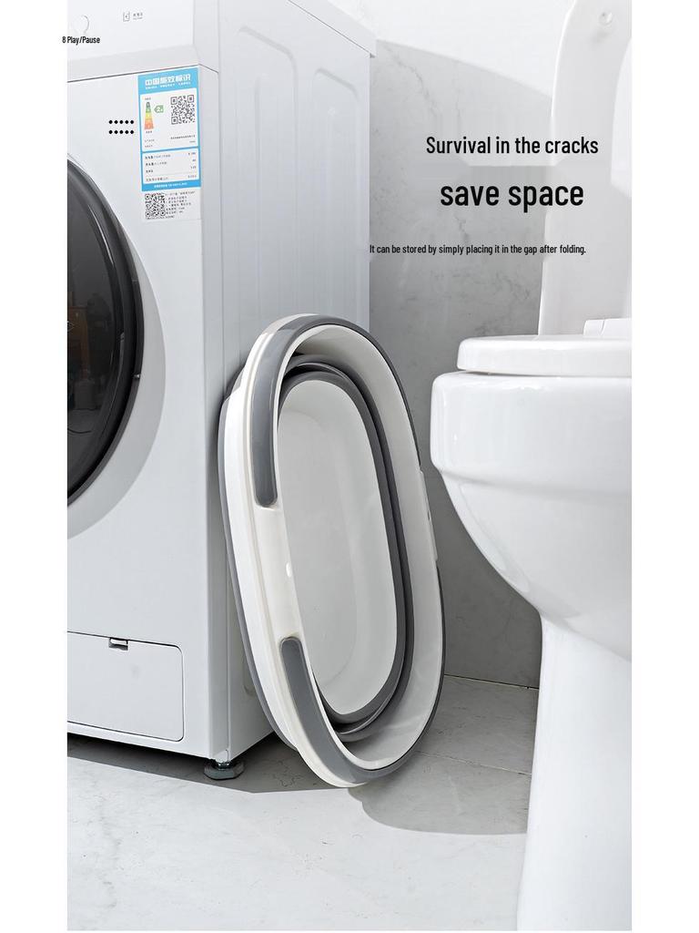 Foldable Household Storage Bucket with Handle - Large Capacity, Portable for Outdoor Camping, Car Use, or Laundry.