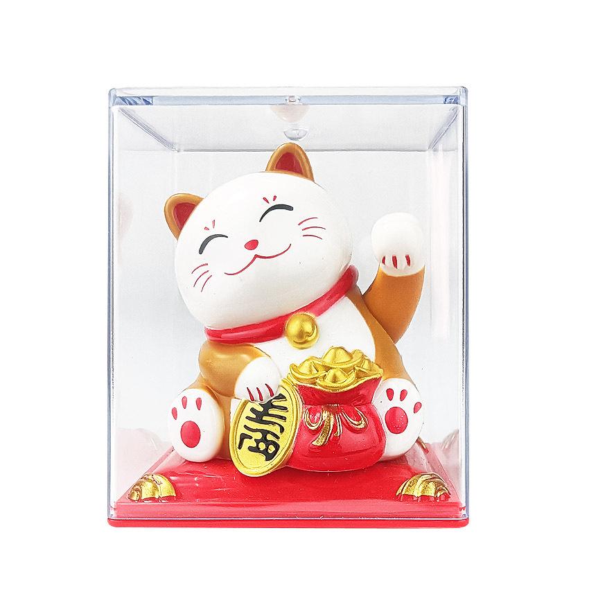 Y Solar Fortune Cat Waving Hand Ornament: Light-Powered Decor for Car, Living Room, or Office Desk