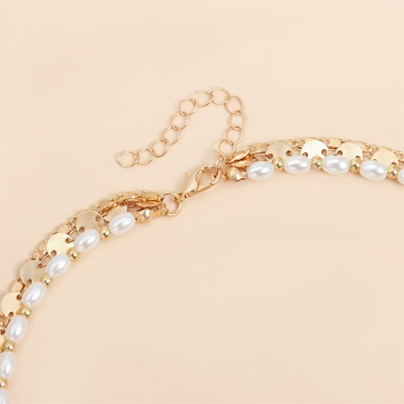 Layering Imitation Pearls Shell Pendant Necklace Neckchain With Geometric Alloy Charm Versatile Jewelry Accessory