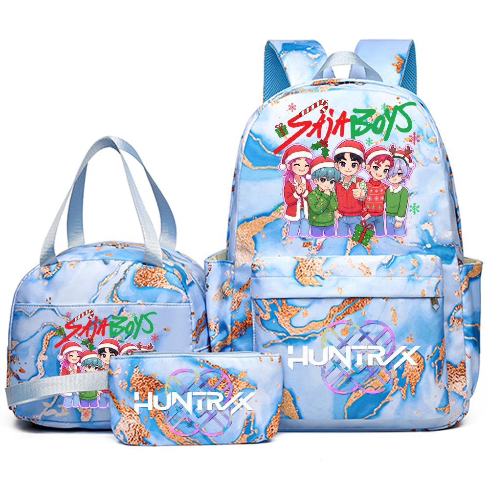 3Pcs/set Christmas K-pop Printed Backpack Handbag Pencil Case for Teenager Student Girl Boy Bookbag Schoolbag Women Large Capacity Travel Bag Kid Gift