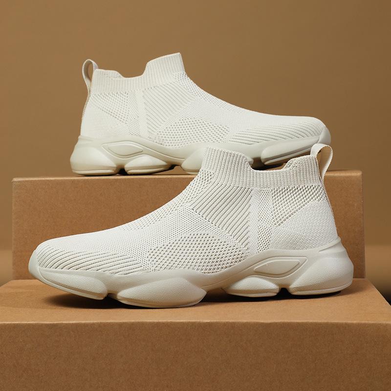 Plus-Size High-Top Stretch Sock Sneakers: Men's Slip-On Casual Flyknit Running Shoes