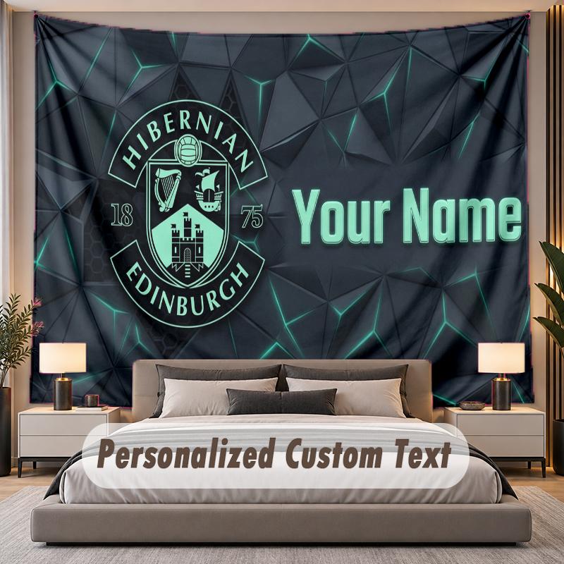Custom Name Text Tapestry Hibernian FC Personalized Polyester Wall Tapestry For Bedroom And Room