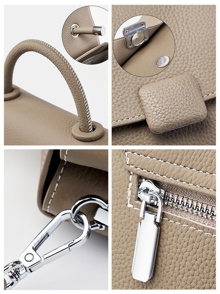 Zency Genuine Leather Retro Khaki Handbag Women Square Bag Crossbody Top-handle Bag