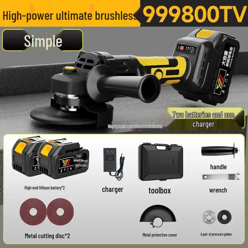 High-Power Brushless Rechargeable Angle Grinder with Lithium Battery for Cutting and Multi-Function Polishing