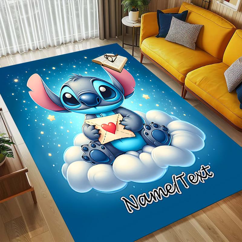 Custom Name Stitch Floral Living Room Non-Slip Area Rug Soft Carpet for Bedroom Kids Playroom Sofa Office Home Decor Doormat