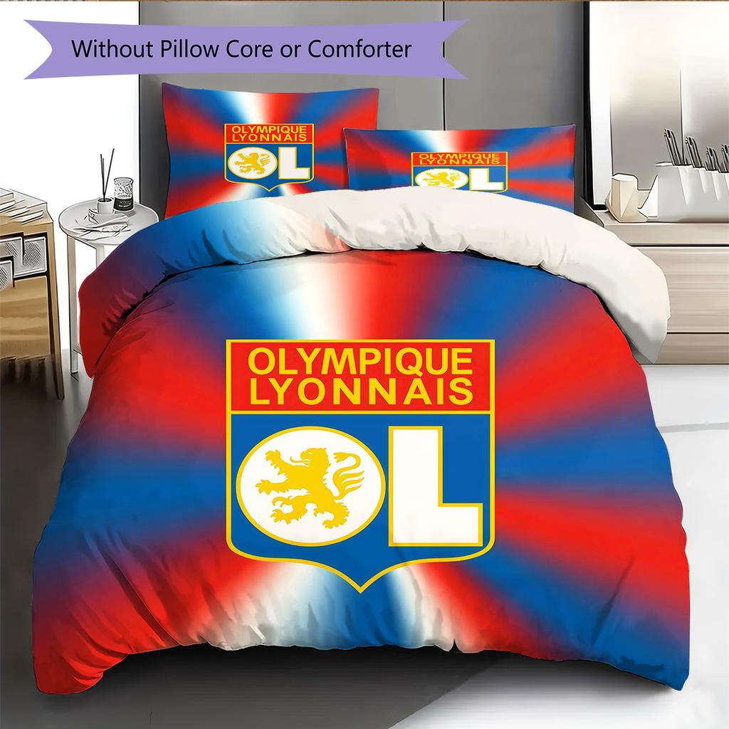 Olympique Lyonnais Pattern Bedding Quilt Set Home Decoration Gift (1 * duvet cover + 2 * pillowcase without core)