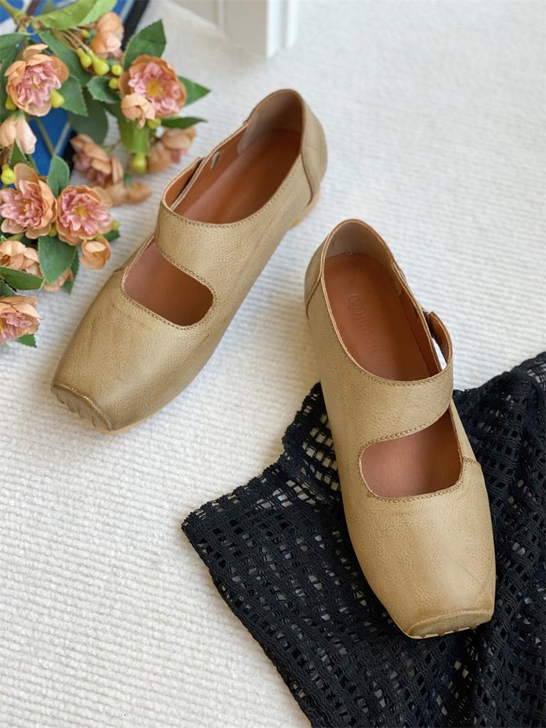 Retro flat-soled grandma single shoes women's shoes summer 2025 new Korean version versatile soft-soled thick-heeled ballet shoes