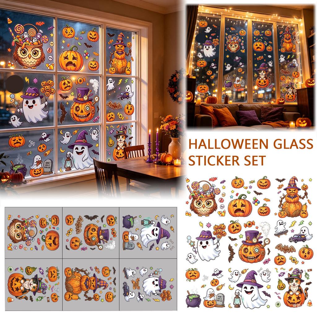 Halloween Glass Sticker Set for - 6 Pack Decorative Decals for Home and