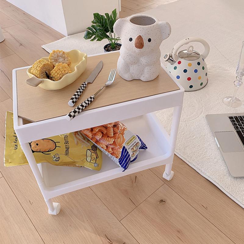 Rolling Cart Large Capacity Eco Friendly PP MDF Sturdy Construction Space Saving Utility Cart For Beauty Salon
