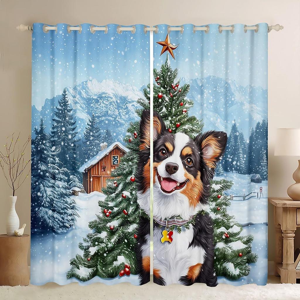 Christmas Curtains Xmas Decor Drapes Kids Boys Girls Adults Cute Cartoon Pet Puppy Dogs Window Curtain With Blackout Polyester