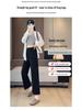 Korean Style High Waist Slimming Lace Trim Wide-Leg Pants for Women - Spring/Autumn Casual Nine-Point Length