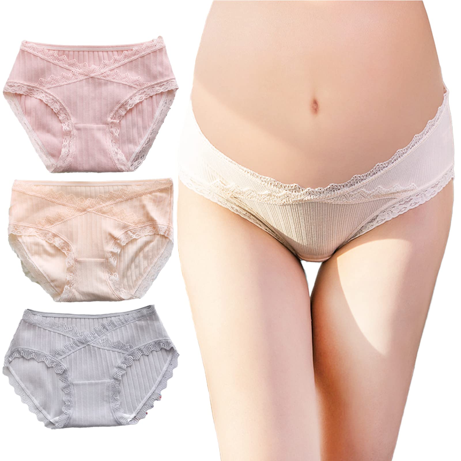 

Set of 3 Maternity Pants Shorts Popular for Pregnant Women Cotton Set Large Size Prenatal and Postnatal Cotton Low Rise [CORELAVISH] 100%