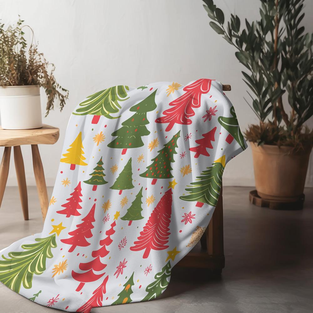 Cute Christmas Tree Pattern Fleece Blanket Soft Cozy Throw Blanket For Kids Teens Adults Gift