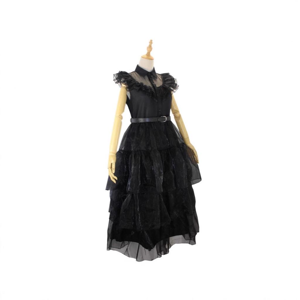 Addams Family Halloween Gotisk Sort Kjole Cosplay Kostume
