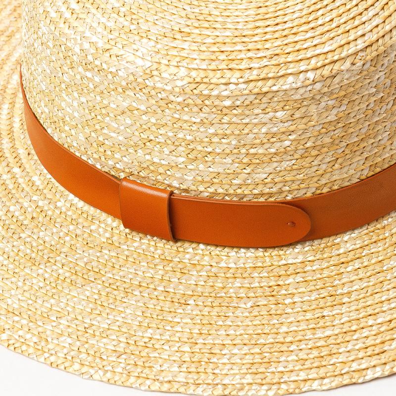 Spring and summer new belt decoration children's straw flat top straw hat outdoor travel vacation sunshade sunscreen straw hat