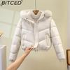 BITCED Plus Size Short Cotton Jacket for Women Winter Puffer Coat with Oversized Fur Collar Versatile Outerwear