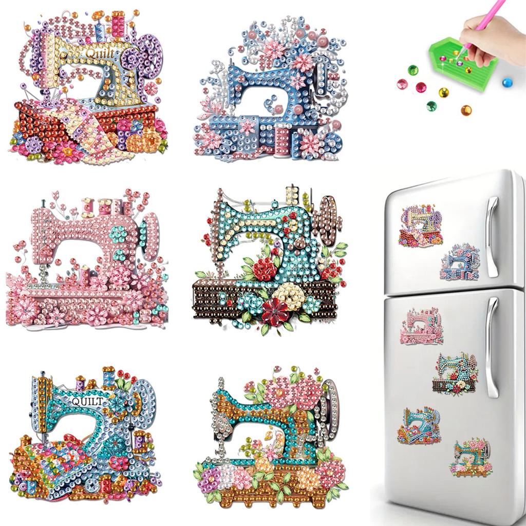 6Pcs Acrylic 2D Flat Coffee Afternoon Tea Diamond Art Fridge Magnet Diamond Painting Refrigerator Magnet for Adults Beginners