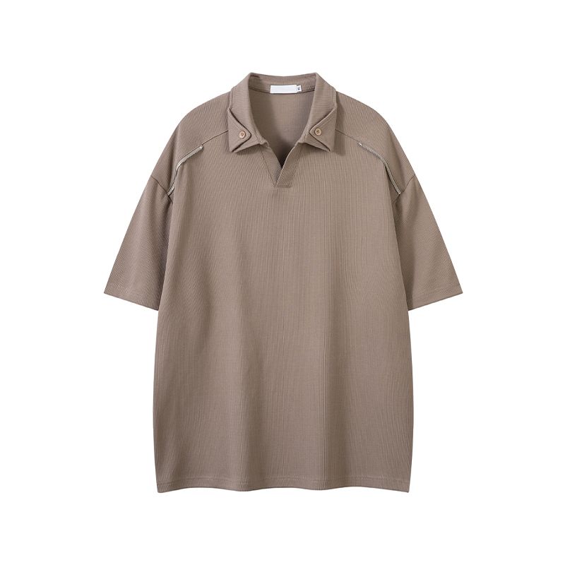 

Acrardic Fashion Brand High Sense Lapel Polo Shirt Men s Street Pu Shuai Cleanfit Casual Short sleeve Top Fashion Khaki 2XL