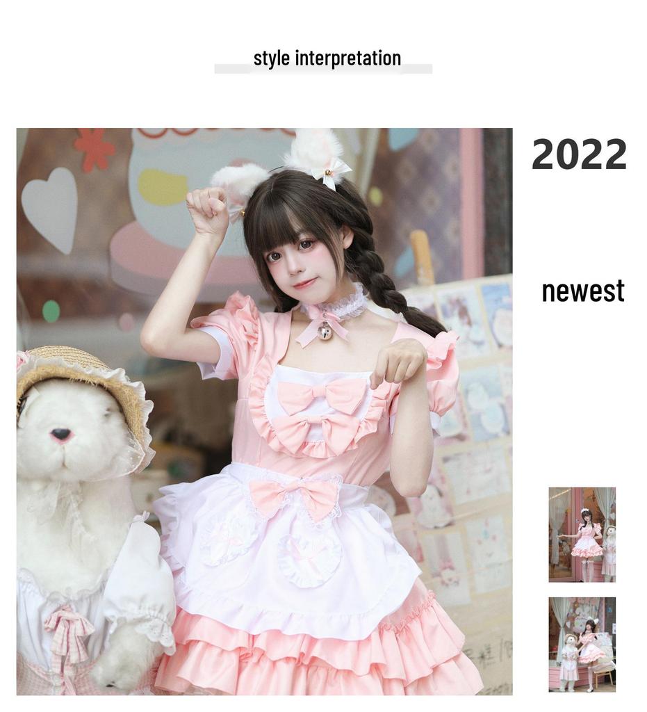 Japanese Soft Girl Pink Maid Dress Set - Pure & Lovely Cosplay Uniform