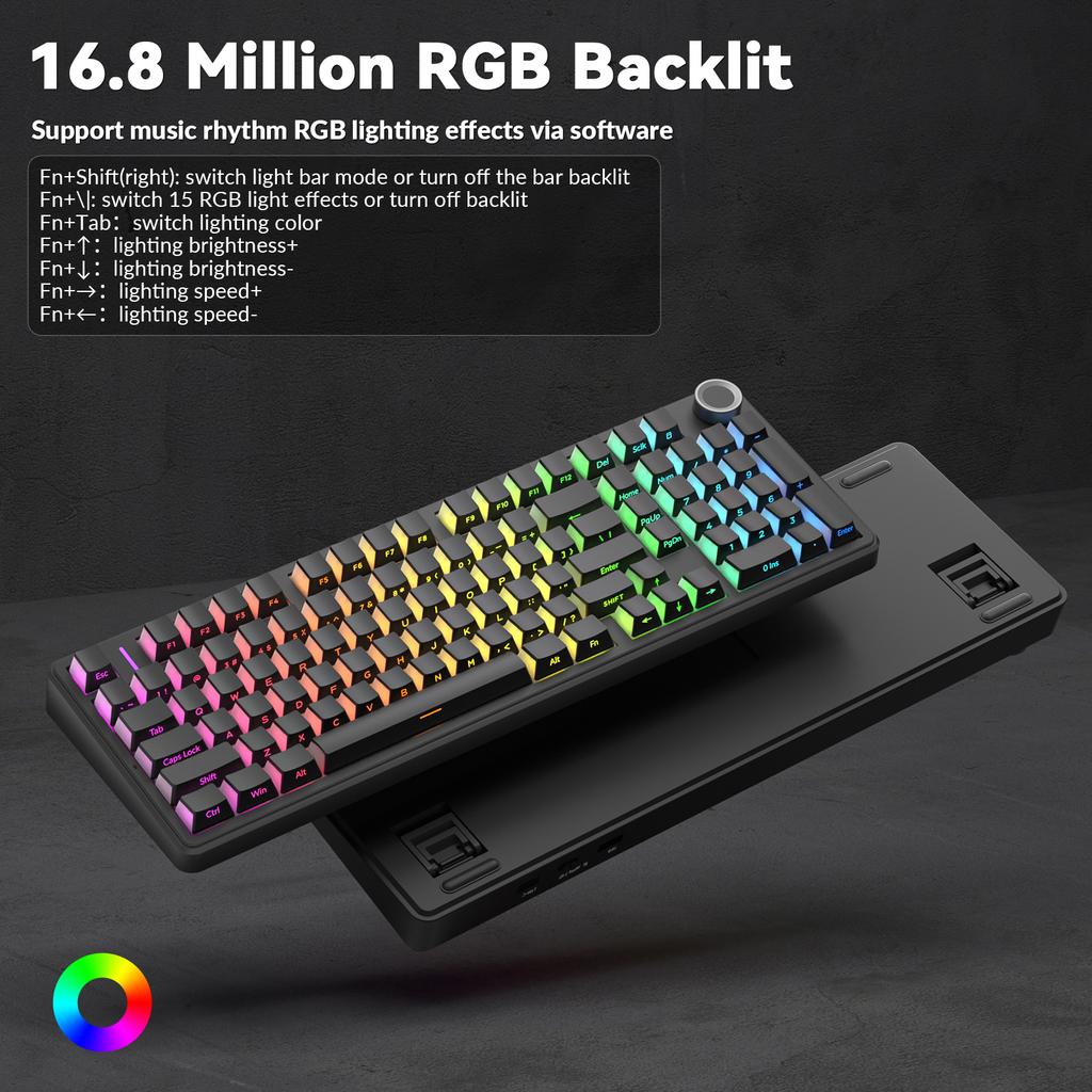AULA F99Pro Low Noise Keyboard Gasket Structure Hot-swap RGB Mechanical Keyboard with Media Knob
