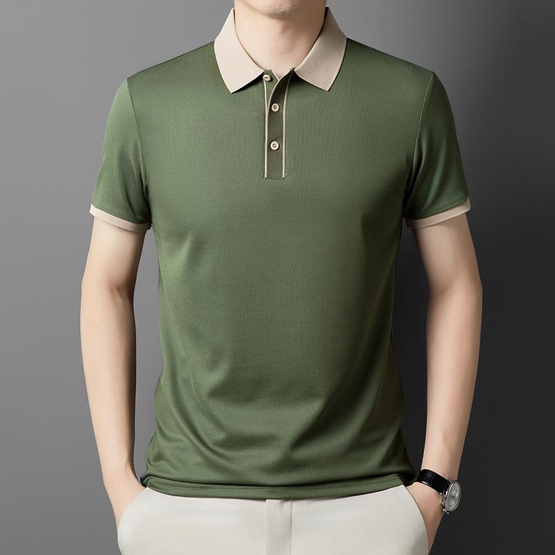 

Мужская рубашка поло с коротким рукавом, средняя и синяя, премиальный лацкан, деловой кэжуал 3XL зелёный