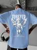 Forever Angel with Blue Lightning Graphic Print 100 Cotton Unisexs T Shirt for Summer Streetwear Edgy Divine Vibe
