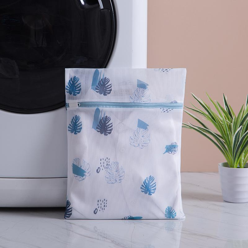 Laundry Bag Print Blue Leafves Polyester Washing Bags Bra Underwear Protect Dirty Clothes Storage Bathroom Organize Wash Bag