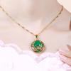 Elegant Gold Plated Green Chalcedony Pendant Necklace Women Laos Dragon Phoenix Jewelry