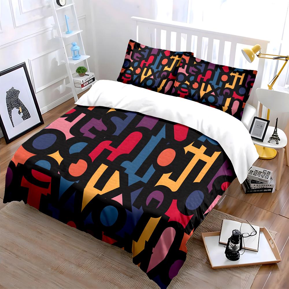 Colorful Alphabet Pattern Bedding Set Bedding set (1 duvet cover, 2 pillowcases, duvet not included)