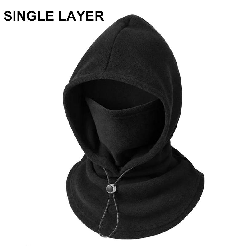 3-i-1 Fleece Dubbellager Integrerad Mössa Vindtät Varm Vinter Flanell Varm Maskmössa Balaklava Huva Fodrad med Fleece 360 Full Täckning