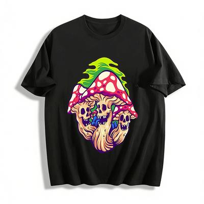 Skull Mushroom Graphic Print Casual Trendy Short Sleeve T-Shirt Pure Cotton T-shirt
