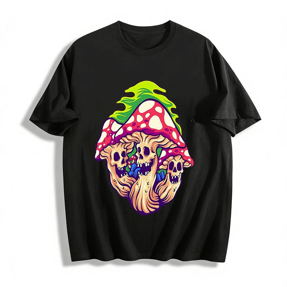 

Skull Mushroom Graphic Print Casual Trendy Short Sleeve T-Shirt Pure cotton T-shirt XXS