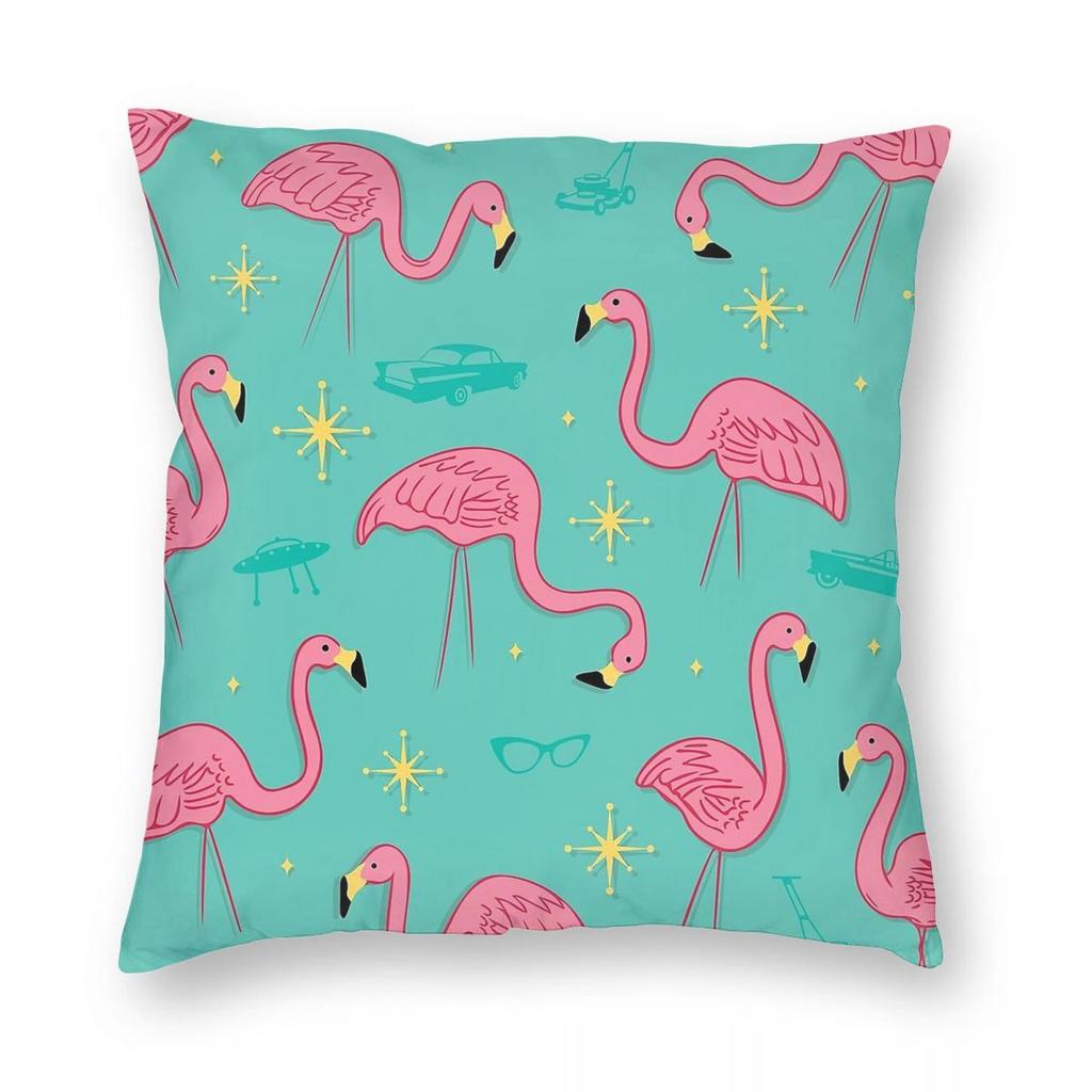 Lawn Pink Flamingo Square Pillowcase Polyester Linen Velvet Pattern Zip Decor Pillow Case Home Cushion Cover 45X45