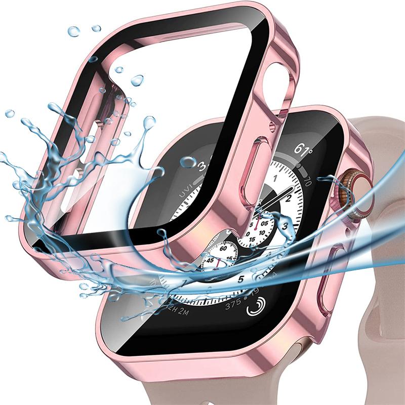 

Стекло + чехол для Apple Watch Case 8 7 6 SE Защитная пленка для экрана Бампер с прямым краем IWatch Series 44 мм 40 мм 41 мм 45 мм 4 5 Водонепроницаемый чехол 40mm Series 4 5 6 SE