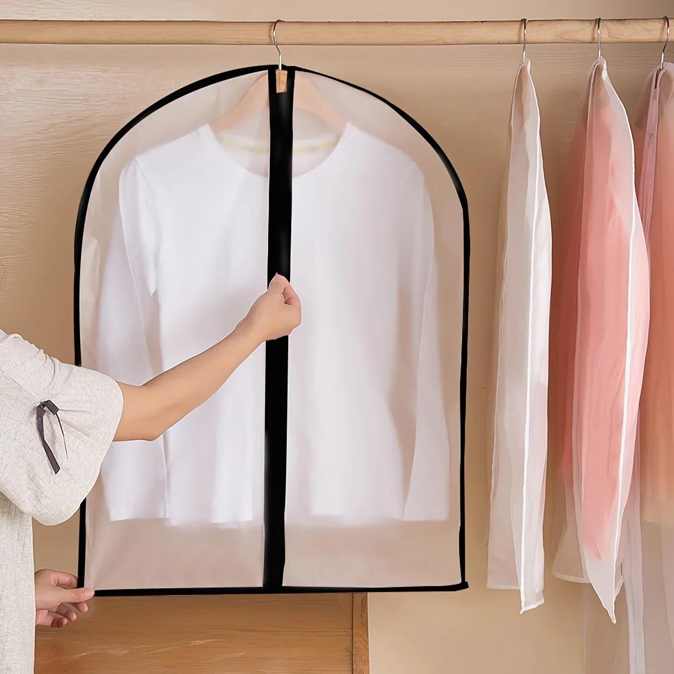 

Прозрачный пылезащитный чехол для одежды, чехол для вешалки на молнии, водонепроницаемый, для пальто, костюма, платья, органайзер для одежды S чёрный