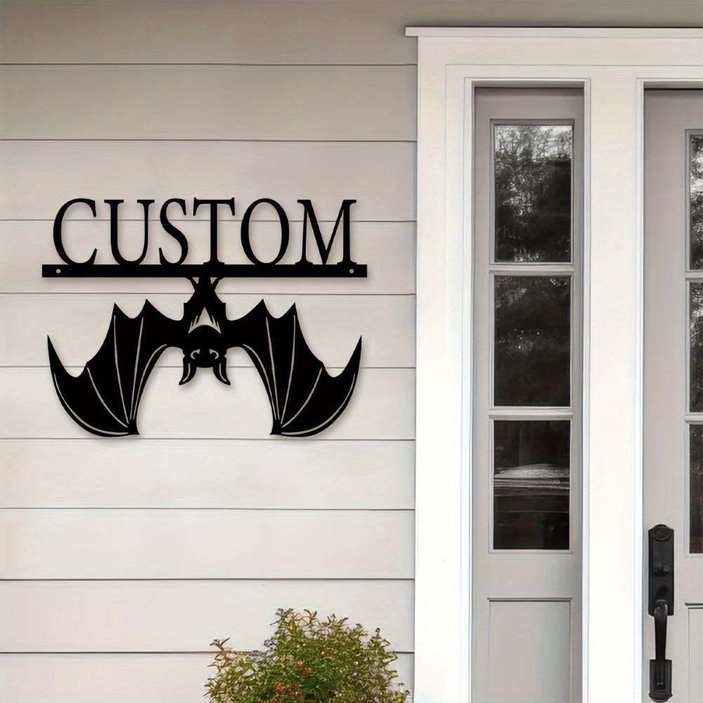 1pc Custom Metal Inverted Bat Crest Wall Art, Personalized Engraved Nameplate for Entrance, Courtyard, Presents, Rustic Home Decor