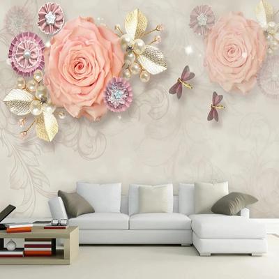 Wandbild Modernen Europäischen Stil Retro 3D Rose Gold Blatt Tapete Sofa Wohnzimmer TV Hintergrund Wandmalerei 3D Wohnkultur