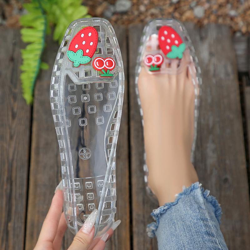 

Fashion Cartoon Decor Soft Sole Non Slip Loafers Women Hollow Out Comfort Breathable PVC Flats Woman Summer Light Square Toe Casual Shoe 36 белый