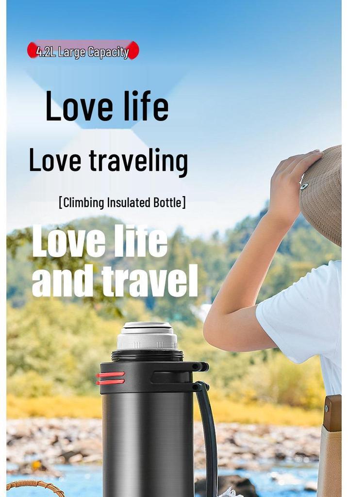 Stainless Steel Outdoor Thermos Bottle with Strap - Large Capacity, Portable, Insulated for Sports & Climbing