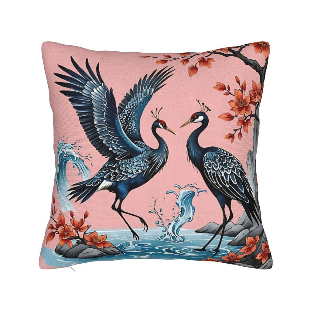 Japanese Cranes And Conifers Pillow Case Square Pillow Cover Morden Pillowcases For Living Room Bed Chair