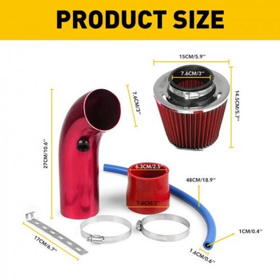 Car Auto Pipe Power Flow Hose System Cold Air Intake Filter Induction Kit
