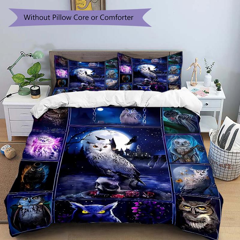 

3pcs Anime Owl Comforter Set with One Quilt Cover and Two Pillowcases (No Core), Perfect for Bedroom Decor and Guest Room Accessories.Q013 135x200cm