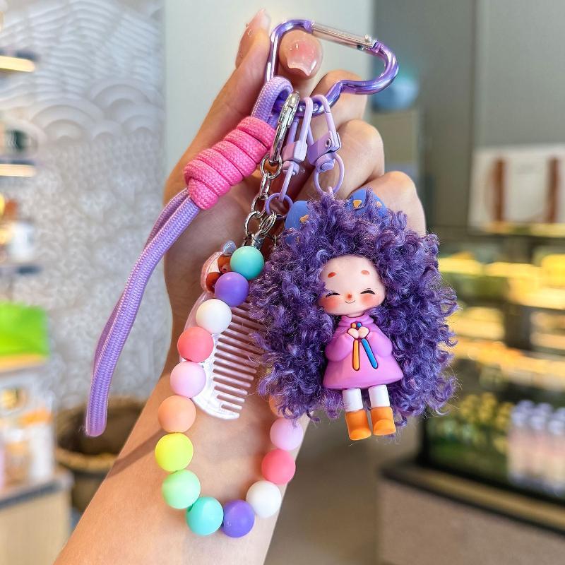 Cartoon Fluffy Hair Cool Girl Keychain - Milk Tea Series Keychain Bag Accessories For Trendy Girls' Creative Gifts