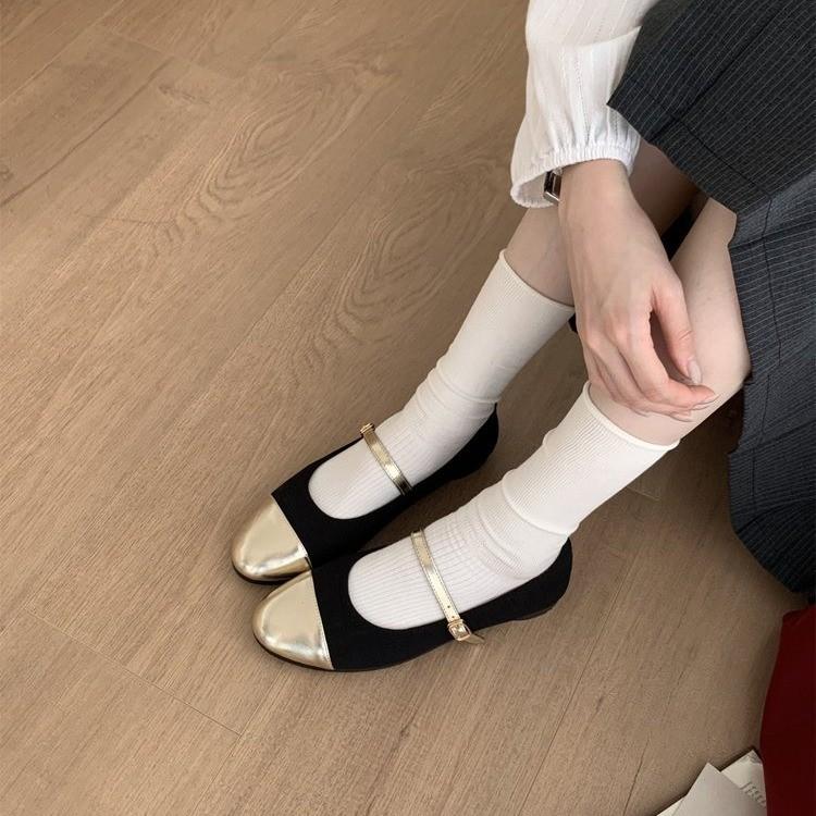 

Flat single shoes women s shoes new spring and autumn black round head evening Mary Jane small leather shoes 40