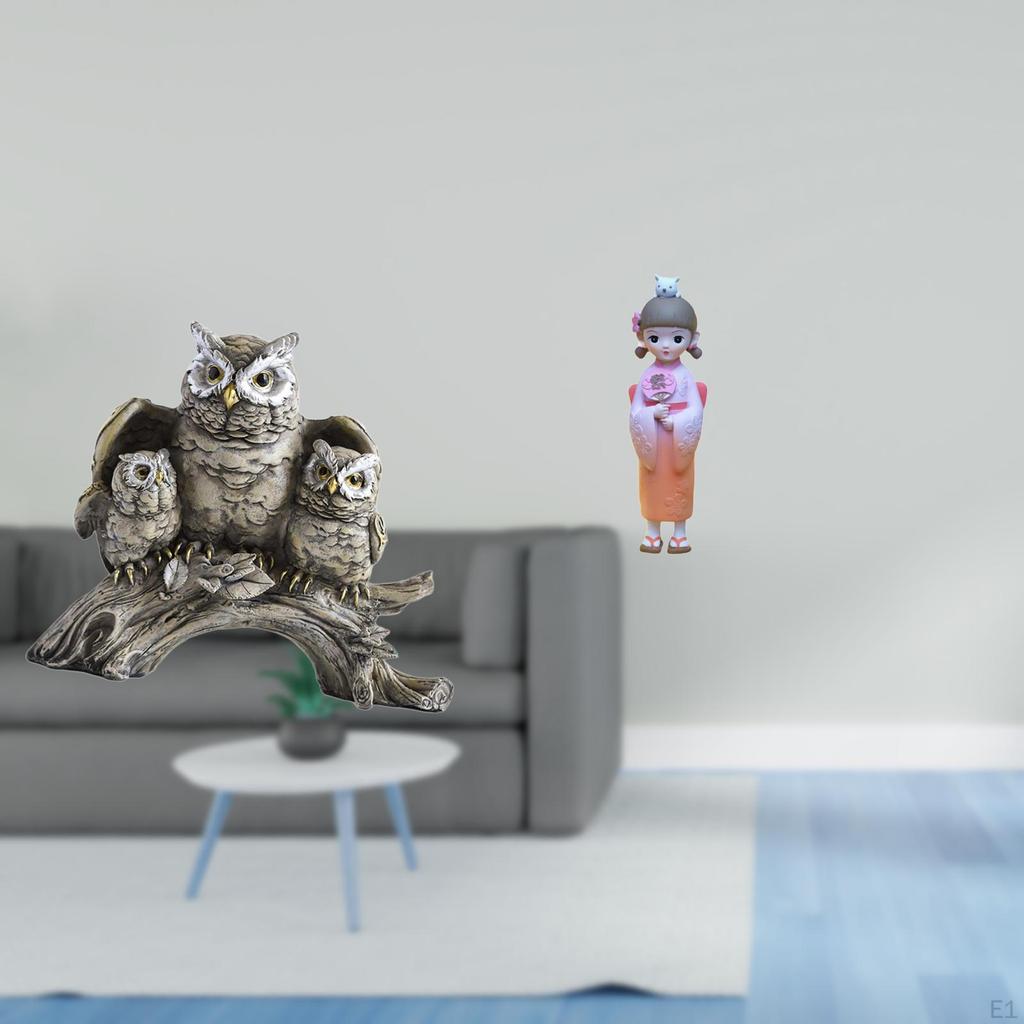 Modern Owl Kabuki Figurine Tabletop Ornament Asian Geisha Doll Resin Sculpture for Living Room