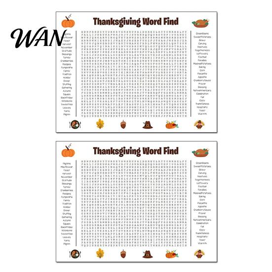 Christmas Party Game Giant Thanksgiving/Christmas Word Search Poster 36 X 22 Inch Fun Thanksgiving Activity Puzzle Wall PVC Reusable Holiday