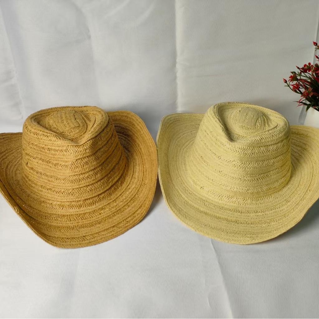 New Retro Ethnic Style Cowboy Hat Men's and Women's Cone Top Holiday Seaside Travel, Showing a Small Face, Fashionable Straw Hat