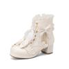 Lolita Great Quality Block High Heels Women Ankle Boots White Shoes Lace Decor Lace Up Chunky Heeled Bow Boots for Women
